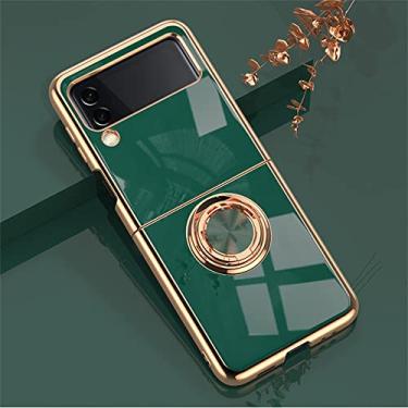 Imagem de Para Samsung Z Flip 3 Case Plating Ring Phone Case Para Galaxy Z Flip 3 5G TPU Stand Back Cover, Verde Escuro, Para Samsung Z Flip 4