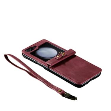 Imagem de Para samsung z flip5 Capa de bolsa de couro com alça de telefone para Samsung Galaxy Z Flip 5 Flip5 Zflip5 Capa confortável Funda, vermelha, para Samsung z flip 5