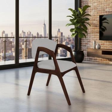 Imagem de Cadeira De Jantar Estofada Gabriela Em Madeira E Mdf Castanho Linho Cinza Prata