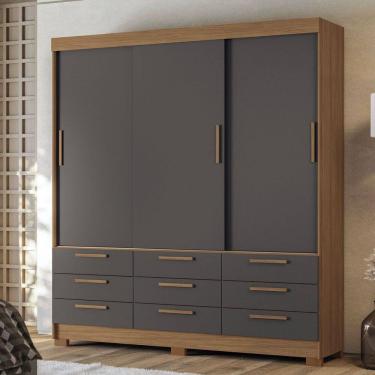 Imagem de Guarda-Roupa Casal Albatroz 3 Portas 9 Gavetas Jatoba/Grafite - Pnr Móveis