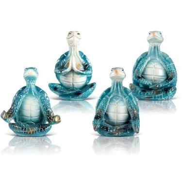Imagem de Estatueta Briwooody Sea Turtle Yoga Decor, 4 peças, conjunto de resina
