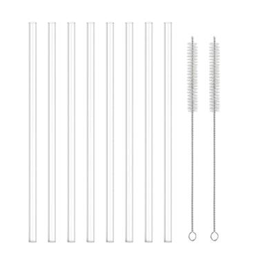 Imagem de Canudos reutilizáveis para copos de 32/40/40 g, pacote com 8 canudos de plástico reutilizáveis com 2 escovas de limpeza, compatíveis com tampas de canudo Hydroflask e tampas de pressão