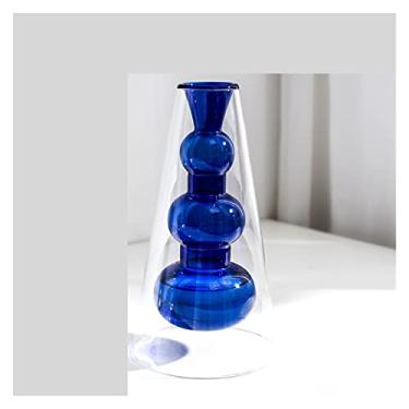 Imagem de Decoração Nórdica Vaso De Vidro Decoração De Sala De Estar Vaso De Flores Transparente Decorações Para Casa Óculos Decorativos Presentes, Blue-18cm