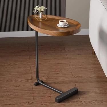 Imagem de Mesa Lateral Em Forma De C, Mesa Lateral Pequena, Mesa De Cabeceira De Sofá, Mesa De Cabeceira Com Suporte De Metal, Mesa De Cabeceira Em Forma De C Para Sof, Walnut Color Desktop+black Stand