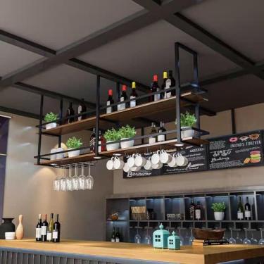 Imagem de Rack De Teto Com Estrutura De Metal | Rack Suspenso Multiuso | Prateleira De Teto Montada Em Prateleira Suspensa Flutuante | Prateleira De Decoração Para Bares Café Varanda, One Color, 100x30x80cm