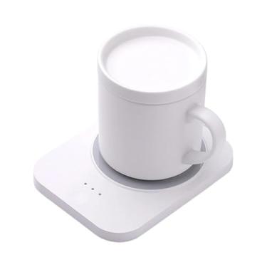 Imagem de MotiveTech Aquecedor de xícaras de café para mesa com controle de temperatura, bandeja elétrica para aquecimento de canecas de café em eventos, Branco