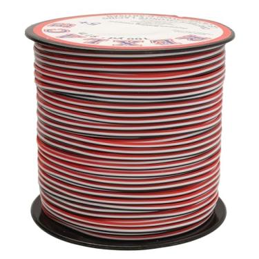 Imagem de Rexlace Cordão de plástico plano – Cordão trançado Boondoggle sem látex, vermelho/branco/preto, 0,092" de largura, 0,035" de espessura, 100 jardas (91 metros)