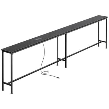 Imagem de SUPERJARE Mesa de sofá de 102,4 polegadas com tomadas elétricas e porta USB-C, mesas de console estreitas de 14 cm, mesas de sofá de entrada com armazenamento, sofá atrás, espaços pequenos, sala de