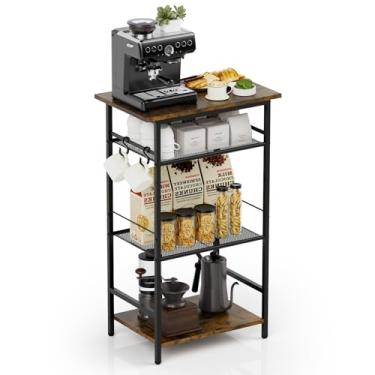 Imagem de Aduanbang Suporte de café de 3 camadas com armazenamento, armário de micro-ondas de cozinha de fazenda, marrom (marrom)