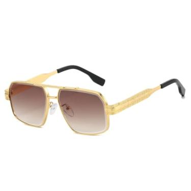 Imagem de HCHES Óculos de Sol Femininos com Ponte Dupla e Lentes Degradê, Armação de Luxo com Detalhes Esculpidos, Proteção UV400 (Marrom Dourado)