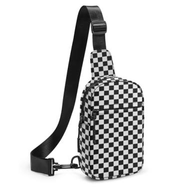 Imagem de CHOLISS Bolsa tiracolo pequena para mulheres e homens, bolsas transversais modernas pochetes bolsa de peito com alça estendida, Xadrez preto A14, Small, Bolsa tiracolo pequena