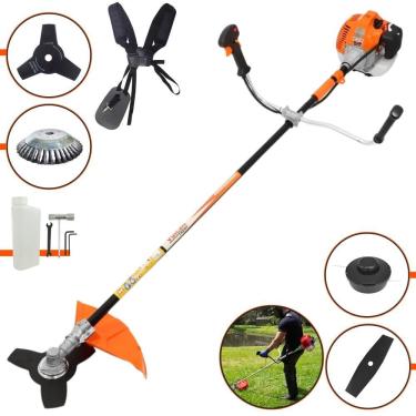 Imagem de Roçadeira Profissional Lateral Vulcan Vr520h À Gasolina 52cc 2,5hp 2t + Faca 2 Pontas Duraline 330mm 2,7mm + Escova Rot