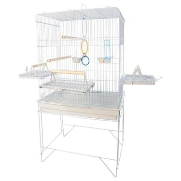 Imagem de Gaiola para Papagaio, Viveiro Grande Gaiola Aberta para Calopsita Triplex para Calopsitas Ring Neck Ave Mansas Pássaros Livres Poleiro Madeira(VIVEIRO GRANDE BRANCO BRANCO)