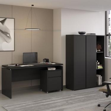 Imagem de Conjunto De Escritório Office 3 Peças Mesa Gaveteiro Armário - Preto Preto