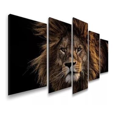 Imagem de Kit quadro decorativo 5 peças 95x60cm Leão Judá Cristo Senhor