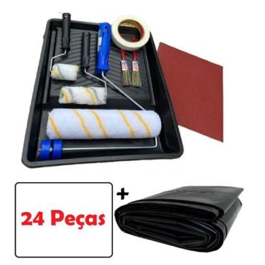 Imagem de Kit Pintura Parede Bandeja Rolo Lã Fita Crepe E Pincel 24 Peças - Tigr