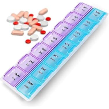 Imagem de Porta Comprimido Semanal Dia e Noite 14 Compartimentos Colorido Prático e Ideal para Organização Semanal de Medicamentos