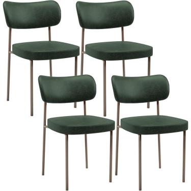 Imagem de Kit 04 Cadeiras Decorativa Estofada Para Sala De Jantar Melina Base Arena L02 Couríssimo Verde Musgo - Lyam Decor