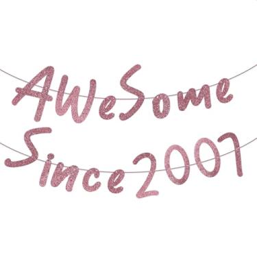 Imagem de Bandeira Awesome Since 2007, Faixa de Papel Brilhante para Aniversário de 18 Anos Decoração Engraçada Awesome Since 2007 para Decoração Festa com Adereços Fotográficos (Ouro Rosa)