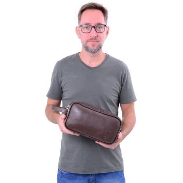 Imagem de Necessaire de Couro Legitímo Grande Unissex - JP.Bastianini, Marrom