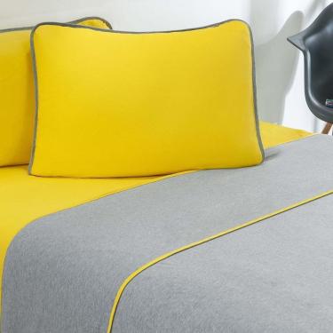 Imagem de Jogo De Cama Malha Lençol 100% Algodão Urbano 4 Peças Casal - Amarelo-mescla
