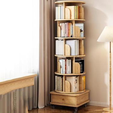 Imagem de Estante Giratória, Estante Giratória De 5 Camadas, Estante Com Gavetas, Estante De Madeira Giratória De 360° Com Gaveta Para Quarto, Sala De Estar, Escritório Em Casa, Wood Color, 5th floor
