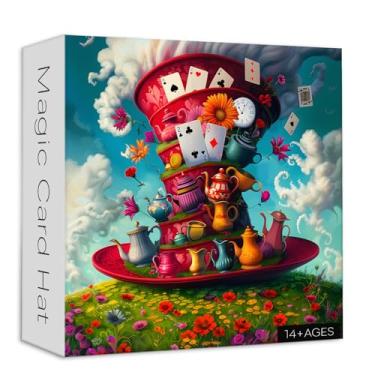 Imagem de Larkipuzz Fantasy Hat Puzzles for Adults 1000 Pieces, Magic Card Jigsaw Puzzles Floral Teapot, Impossible Challenging Mysterious Hat Theme as Art Decor
