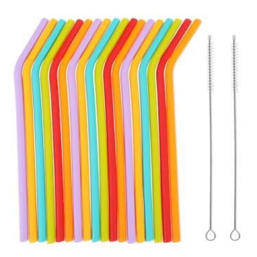 Imagem de LIQWEI 18 canudos reutilizáveis de silicone, canudos longos de silicone com 2 escovas de limpeza, canudos reutilizáveis de viagem para copos de tamanho normal