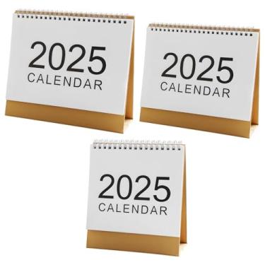 Imagem de Agenda mensal simples 2025, mini calendário de mesa, estilo minimalista branco, ótimo para local de trabalho, encadernado com base marrom, pacote com 2, grande frente 2025