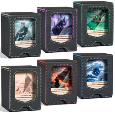 Imagem de Fabmaker 6 Pack Deck Box for MTG Commander, (patent Pending) Magnetic Trading Card Storage Box with Commander Display, Fits 100 Double-Sleeved Cards, Card Box Compatible for Magic the Gathering, TCG