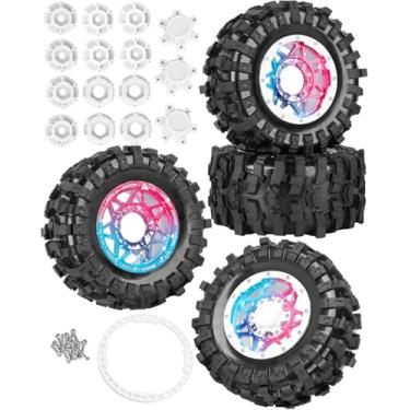 Imagem de RCarmubWow 1/10 Scale RC Truck Tires,Wheels and Tires w/12MM/14MM Hex for Rustler Stampede Hoss, Granite Vorteks Big Rock 3S,1/10 Off Road Tires Rubber Truck Tyres w/Foam Insert,Multicolored
