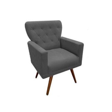 Imagem de Poltrona Decorativa Aurora Suede Cinza Pés Madeira Mz Decor - Mazzero 