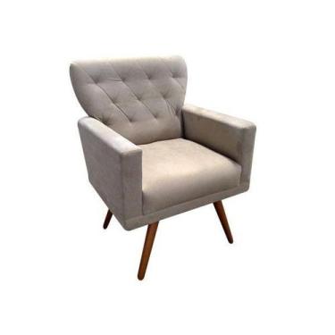 Imagem de Poltrona Decorativa Aurora Suede Bege Pés Madeira Mz Decor - Mazzero D