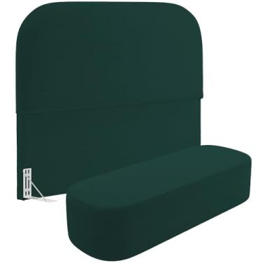 Imagem de Cabeceira Cama Box Queen 160cm Lanna com Puff Recamier Doha W01 Bouclê Verde - Lyam Decor