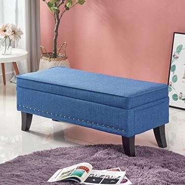 Imagem de Banqueta Ottomans de armazenamento com pernas de madeira, banco de sapatos de linho com enchimento de esponja altamente elástica, banco para pés, assento acolchoado retangular/cor 8/60 x 40 * 45 cm