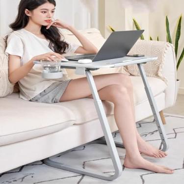 Imagem de Mesa dobrável para laptop, mesa de TV e suporte de copo com 6 ajustes de altura. A bandeja de TV original para trabalhar, ler, escrever, comer e assistir filmes