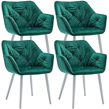Imagem de Cadeira de jantar conjunto de 4 cadeiras de cozinha poltrona de sala de estar pés antiderrapantes de metal com assento e encostos de veludo (cor: C)