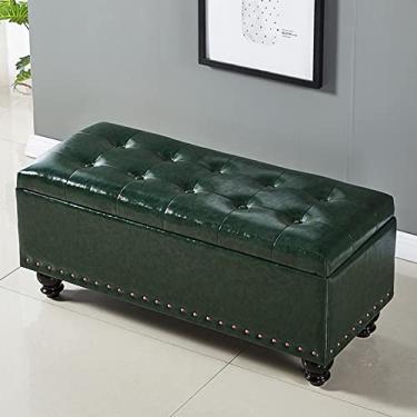 Imagem de Espreguiçadeira retangular, banco de couro para apoio para os pés, banco de quarto estofado moderno, com pernas de madeira, para quarto, pé da cama, sala de jantar, sala de estar, corredor