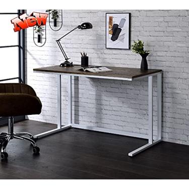 Imagem de 3FLQOOPP Versão atualizada 119.4 cm mesa de computador com porta USB, mesa de escrita moderna para escritório doméstico com topo de madeira espessa e moldura de metal para espaços pequenos (branco