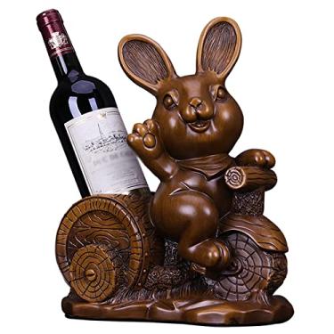 Imagem de Suporte de garrafa de vinho de coelho fofo, suporte de garrafa de vinho único de resina, suporte de armazenamento de chaves, enfeite de arte de mesa, decoração para decoração de Natal, presentes de