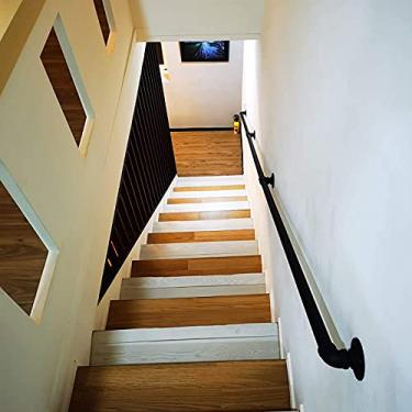 Imagem de SENNIAN Corrimãos de escadas, suportes de parede de ferro forjado, corrimão de corrimão de escada de metal, trilho de mão para varanda de escada de segurança para interior e exterior (cor: preto