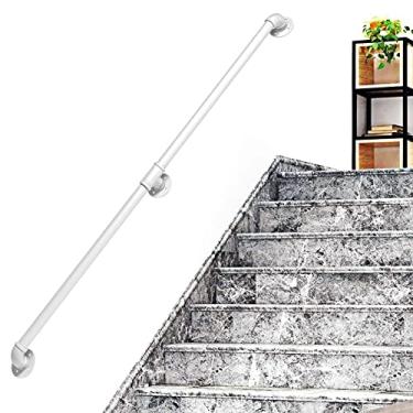 Imagem de Corrimão de escada - kit completo, corrimão de tubo branco industrial de escada com suporte de montagem na parede, casa contra a parede, grades internas e externas para idosos (tamanho: 4,3 m)