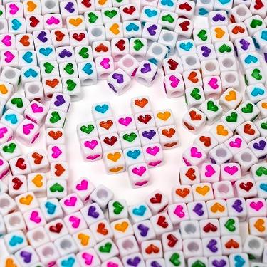 Imagem de Melius 500 peças de contas de coração de acrílico para pulseiras, fabricação de joias, artesanato DIY (6 x 6 quadrados, cores mistas)