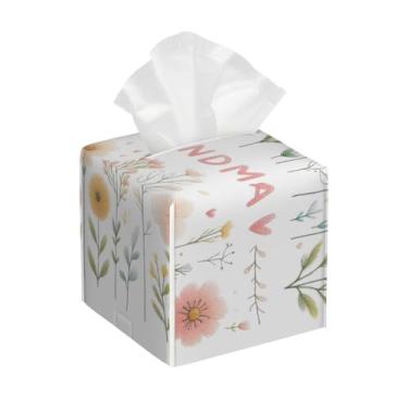 Imagem de Capa quadrada de couro para caixa de lenços de papel, à prova d'água, flor, fofo, colorido, organizador de papel facial com cinto inferior, estojo de lenços para mesa, banheiro, escritório, mesa