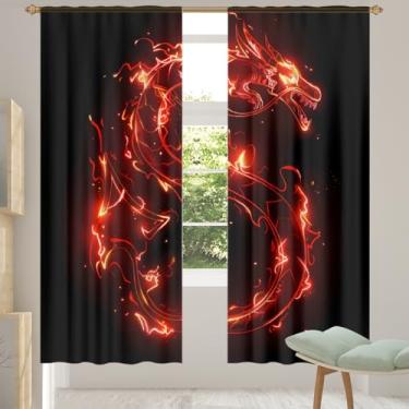 Imagem de 2 conjuntos de painéis de dragão legal cortinas transparentes vermelhas psicodélicas arejadas com filtro leve painéis de cortina leve cortina de porta para janela para sala de estar, quarto, jantar