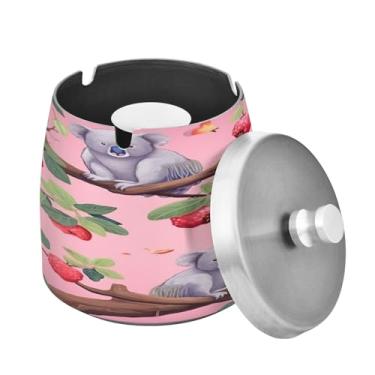 Imagem de Blueangle Cinzeiro pequeno de coala morangos com tampa para cigarros, à prova de vento/chuva, aço inoxidável, sem fumaça, inodoro, cinzeiro para uso interno ou externo (87)