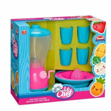 Imagem de Kit Liquidificador de Brinquedo com Manivela, Espremedor e 4 Copos, Rosa e Azul, Polipropileno, 35x25cm, para Cozinha de Brinquedo