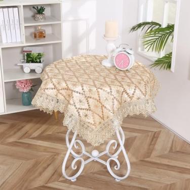 Imagem de Wuluwala Toalha de mesa quadrada pequena bordada de renda floral vintage estilo francês toalha de mesa com macramê elegante chique capa de mesa para casamento, aniversário, cozinha, decoração de casa