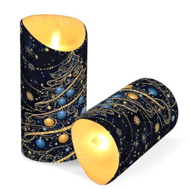 Imagem de Blueangle Pacote com 2 velas de árvore de Natal sem chama com controle remoto e temporizador, velas LED cintilantes (7,6 cm x 15 cm) para decoração de casa, casamento, acampamento (726)