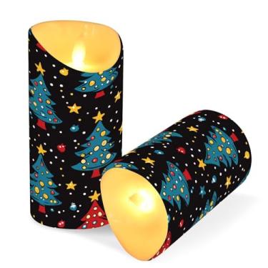 Imagem de Blueangle Pacote com 2 velas sem chamas de árvores de Natal com controle remoto e temporizador, velas LED cintilantes (7,6 cm x 15 cm) para decoração de casa, casamento, acampamento (195)